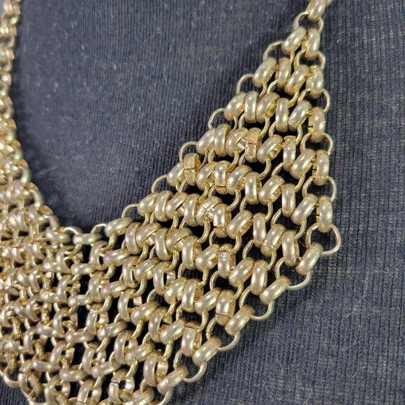 Chainmail Necklace Gold Tone Chain Link Mesh Bib Maille Draped Honeycomb Loops - Picture 12 of 12